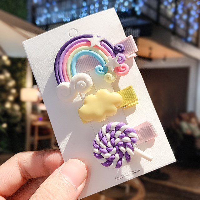 Korean children's hairpin little girl bangs side clip rainbow lollipop hairpin does not hurt hair duckbill clip hair accessories