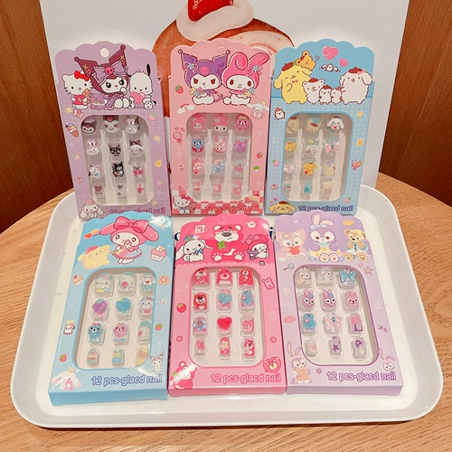 Sanrio, детские мультяшные наклейки для ногтей для ногтей, самоклеющаяся детская милая экологичная клубника, водонепроницаемая наклейка, долговременный эффект