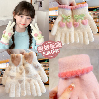 儿童手套秋冬季防寒保暖五指套男女童全指加绒可爱卡通加厚防冻手
