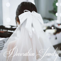 Bride headdress head yarn grid bow hair belt short style travel wedding dress photo photo wedding small hair hair Korean style
