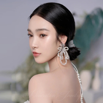 New Silver Needle Crystal Pearls Woven Flowers Bridal Earrings Exaggerated long Flow Suear Pendant Individuality Fashion Ear Accessories