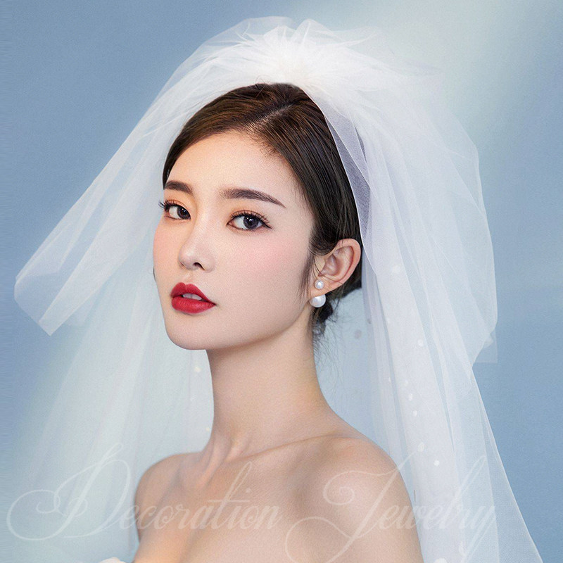 2020 Head bride dress super-sen is red white yarn red photo props wedding dress female minimal