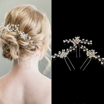 Bride wedding wedding dress jewelry handmade headdress Korean hair ornaments Pearl crystal plate Hair fork hairpin u-clip