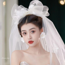 2022 new bridal headwear head yarn supersenssen photo-prop main wedding dress butterfly knot fluffy collar certificate