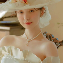 New Super Fairy Lock Bone Chain Retro Bridal Pearls Necklace Sweet Flowers Neck Chain Knot Wedding White Veil Wedding Dress Accessories