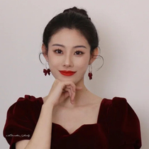 New bridal toast with red wedding dress Wedding Wedding Dress Earrings Tide Qi high level Atmospheric Butterfly Junction 100 hitch