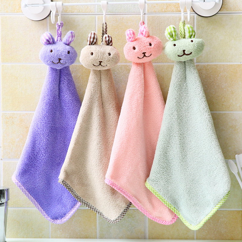 Creative Cute Little Rabbit Thickened Coral Suede Rubbing Hand Towels HANGING WATER-ABSORBENT RUBBING HAND CLOTH TOWEL KITCHEN RAG