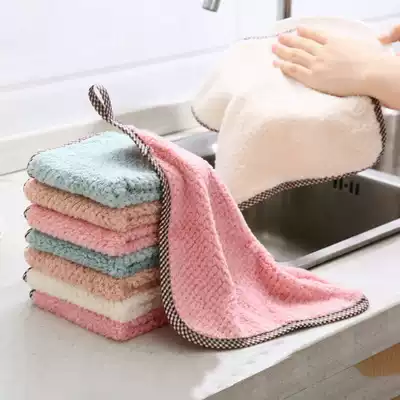 Hanging coral velvet towel kitchen cleaning towel square dish cloth super absorbent towel