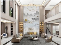 Factory direct sales laminated glass partition screen customized hotel landscape painting art glass laminated silk sliding door