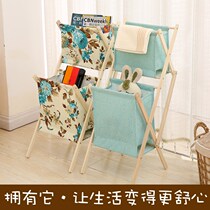 Folding magazine stand Floor newspaper stand Book and newspaper stand Fabric newspaper stand Solid wood household storage basket Creative bookshelf