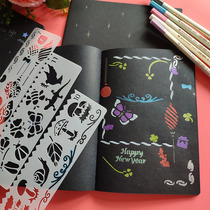Hand-painted blank book graffiti creative children blank couple black cardboard book handmade diy to send male and female friends homemade photo album birthday gift drawing black inner page pure black note diary