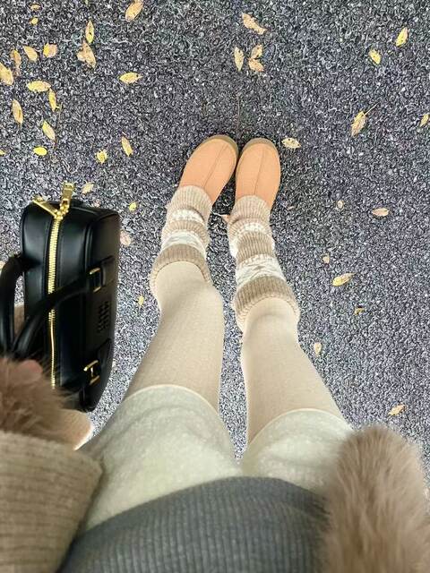 Sock Covers for Women's Snow Boots, Autumn and Winter Khaki Fair Isle Slouch Socks, Warm and Thick Retro Calf Warmers