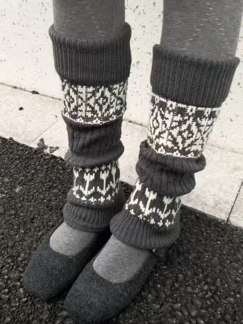 Fair Isle Sock Warmers for Women, Autumn and Winter Thick Warm Wool Leg Warmers, Slimming Calf Socks for Girls