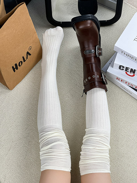 Over-The-Knee Socks for Women, Spring and Autumn Style, Melard Slouch Socks, Pure Cotton Thigh-High Socks, Summer Non-Slip White Long Socks