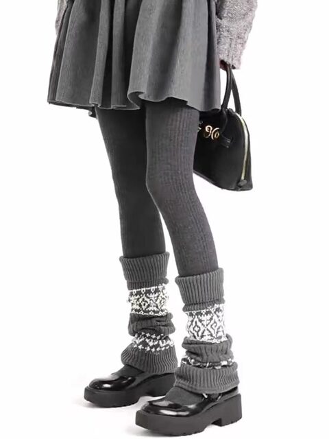 Fair Isle Socks, Slouch Socks for Women, Autumn and Winter, Paired with Tights, Thickened, Warm Wool Leg Warmers, Slimming Calf Socks for Girls