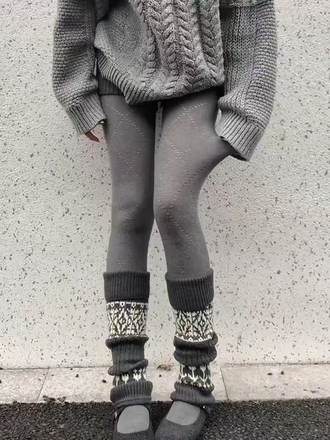 Fair Isle Sock Warmers for Women, Autumn and Winter Thick Warm Wool Leg Warmers, Slimming Calf Socks for Girls