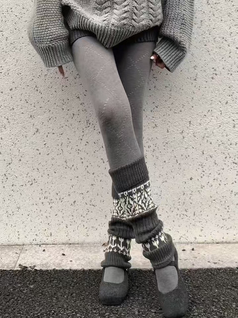 Fair Isle Sock Warmers for Women, Autumn and Winter Thick Warm Wool Leg Warmers, Slimming Calf Socks for Girls
