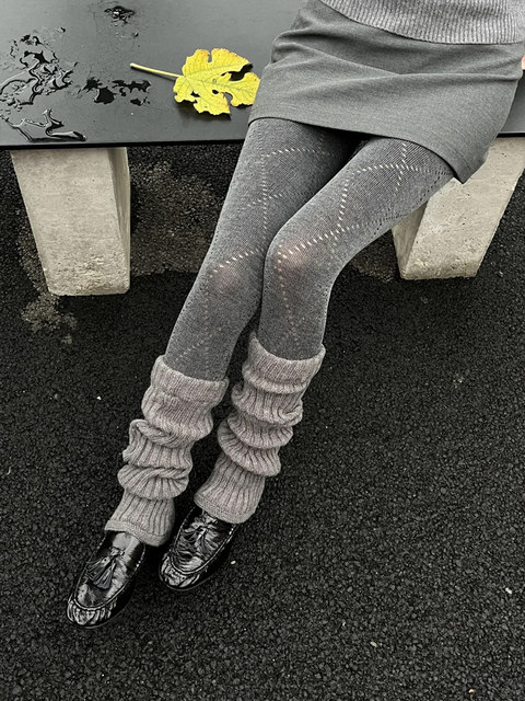 Lattice-Patterned Pantyhose for Women, Thin Style for Outerwear, Slimming Pressure, Thick Gray Leggings, Autumn and Winter Thickened, Non-Slip Leggings