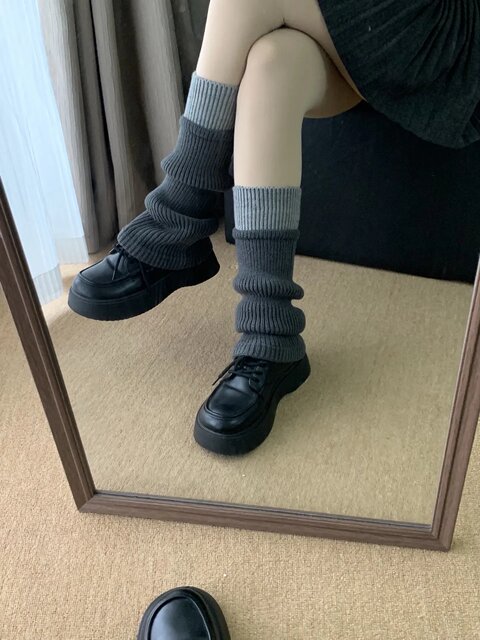 Color-Blocking Knitted Leg Warmers for Women, Autumn and Winter Leg Warmers, Stacked Socks Paired with Shark Pants, Spring and Autumn Leg Protectors, Jk Calf Socks for Women