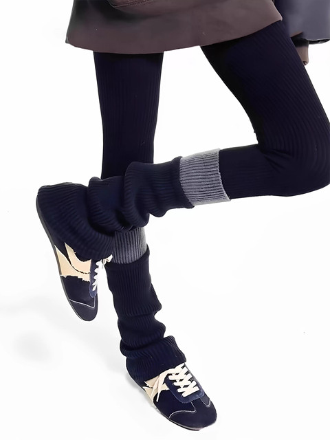 Color-Blocked Socks for Women, Winter Y2K Cashmere Sock Sets, Open-Ended Barn-Style Calf Warmers, Paired with Snow Boots, Long Slouch Socks