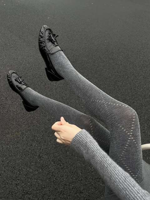 Lattice-Patterned Pantyhose for Women, Thin Style for Outerwear, Slimming Pressure, Thick Gray Leggings, Autumn and Winter Thickened, Non-Slip Leggings