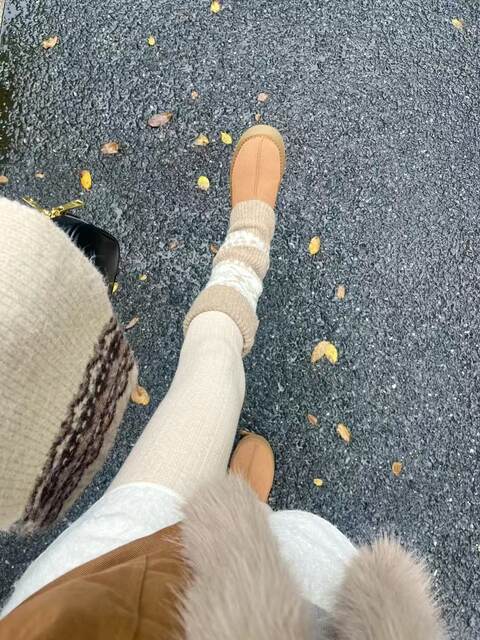 Sock Covers for Women's Snow Boots, Autumn and Winter Khaki Fair Isle Slouch Socks, Warm and Thick Retro Calf Warmers