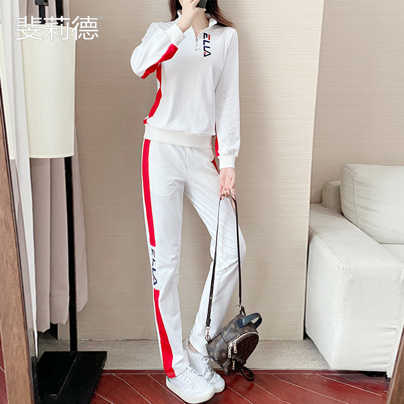 Brand Casual Suit Women Spring Autumn New Manicure Stand-up Collar White Slimy Wear Fashion Korean Edition Sports Two Suits