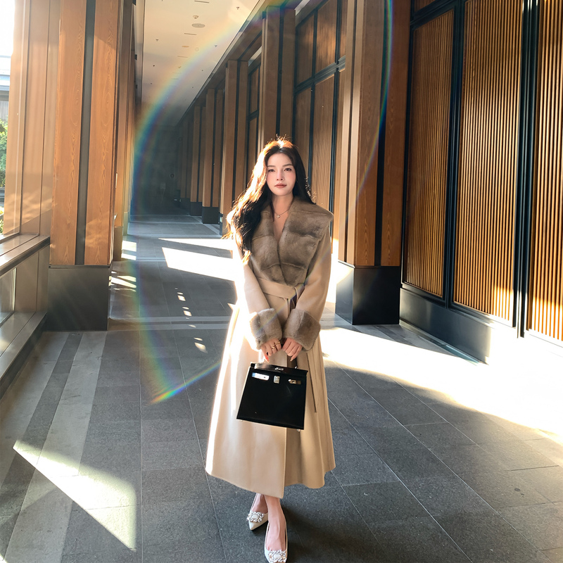 Jiuchic|High-End Mink Fur Collar Double-Sided Cashmere Coat for Women 2026 Winter High-End Long Woolen Coat Jiuchic|High-End Mink Fur Collar Double-Sided Cashmere Coat for Women 2026 Winter High-End Long Woolen Coat