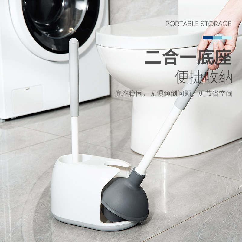 Japanese Toilet Plunger and Brush Set with Base, Toilet Pipe Cleaning Brush for Bathroom, Household Use, No Dead Corners
