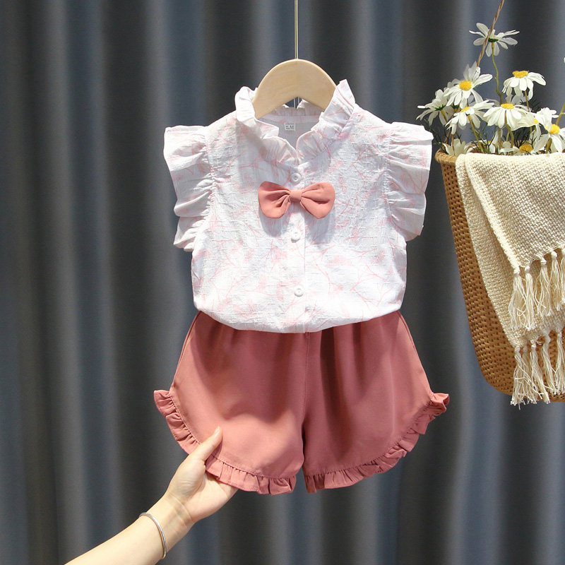 Baby girl summer suit princess 2-3 years old summer dress Western style baby fresh short-sleeved shorts two-piece suit