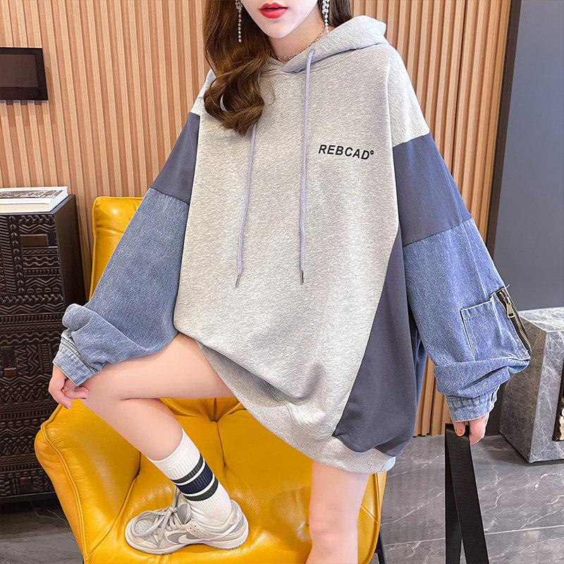 Pregnancy Woman Dress Spring Korean Version Printed Letters Splicing Denim with long version blouse Long sleeves casual thick cotton