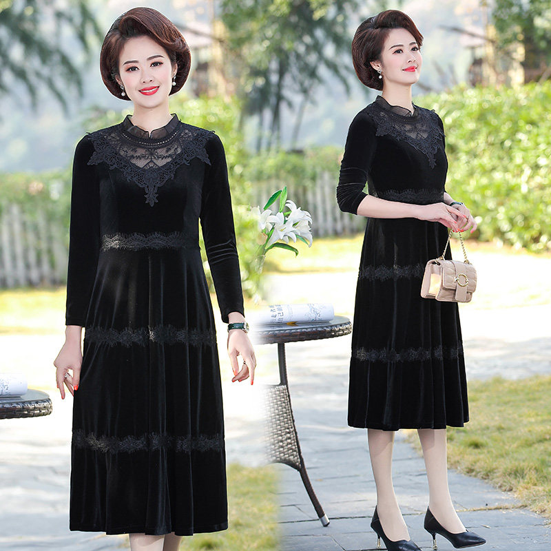 Middle-aged women autumn mother spring and autumn new long-sleeved dress temperament age reduction thin middle-aged women's skirt