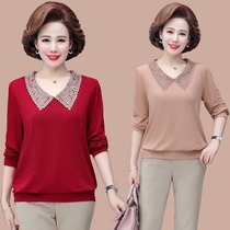 Middle aged woman in spring clothing foreign air blouse middle-aged mother long sleeve beating undershirt wide Mrs. loose big code T-shirt slim fit