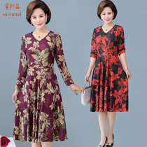 Mid-aged womens dress 2022 Early spring new Mom dress Long sleeves Dress Temperament slim 40-50-year-old female dress