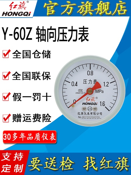 Hongqi Dụng Cụ Y-60Z Hướng Trục Đồng Hồ Đo Áp Lực Không Khí Đồng Hồ Đo Áp Lực Nước Chân Không Âm Áp Lực Đo Sàn Làm Nóng Cháy Lốp Áp Suất 