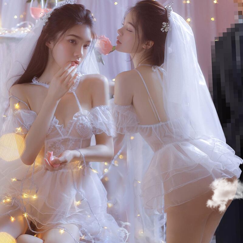 Sexy Lingerie Set, Seductive Uniform, Wedding Dress, Women's Pajamas, White Pure Desire Bride