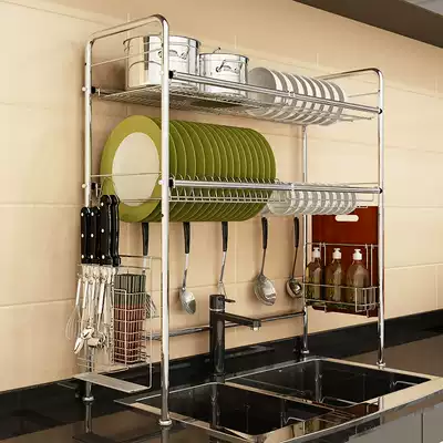 304 stainless steel dishwashing basin above storage rack kitchen single double layer dishes storage shelf bowl chopsticks sink drain basket