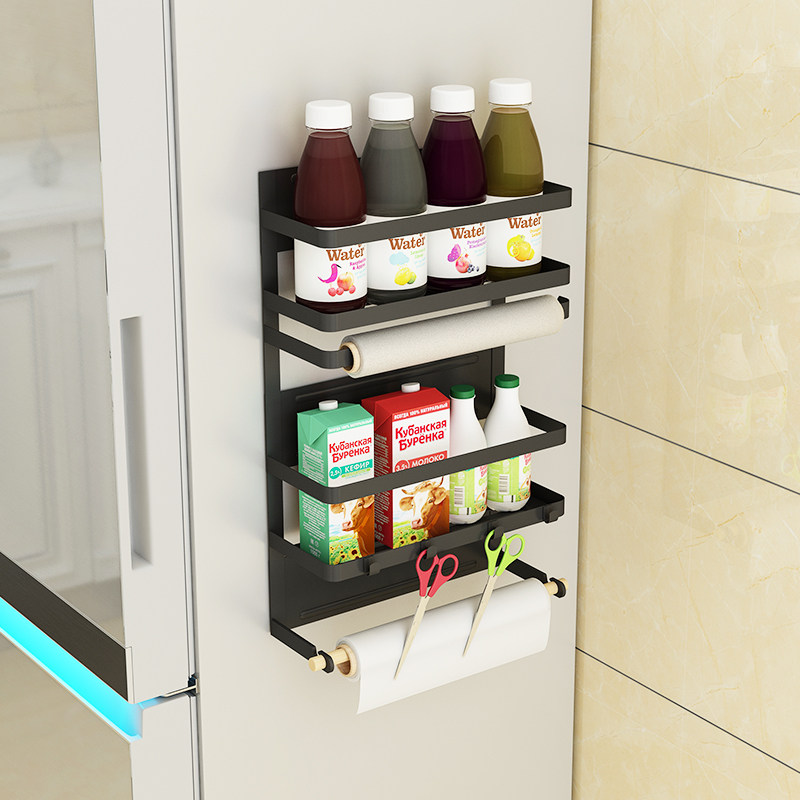 Magnetic suction shelf next to the outside of the multi-function wall-mounted kitchen on the side of the perforated fridge shelf-Taobao