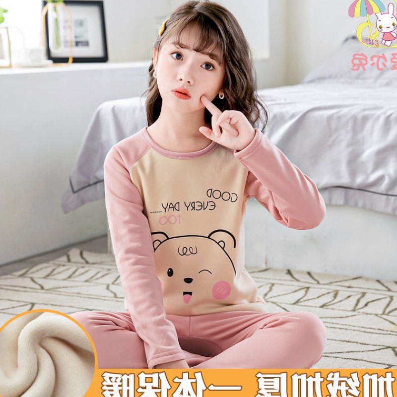 Winter cotton plus fluff girls plus velvet padded baby autumn clothes sanitary pants children's pajamas children's thermal underwear