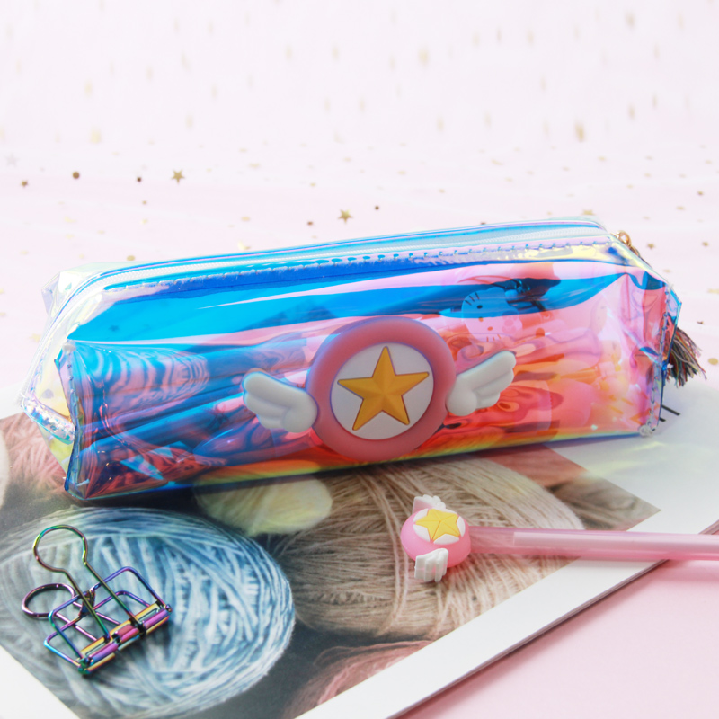Laser transparent pen bag female simple creative Korean style cute Ins girl heart small things stationery elementary school students junior high school high school students college students small fresh net red bag pencil case pencil case