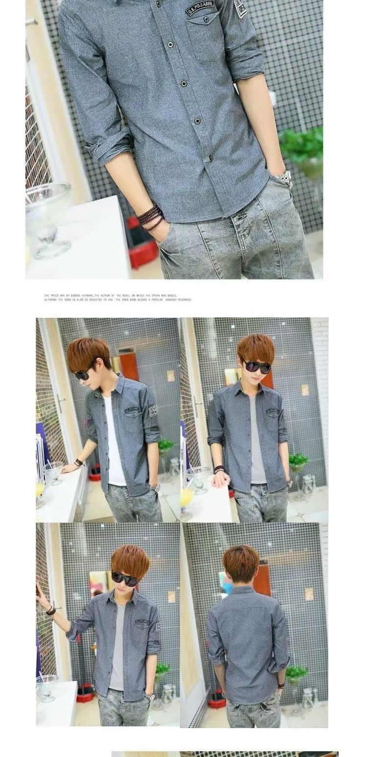 Mùa xuân và mùa thu nam áo sơ mi denim giản dị cộng với chất béo lớn kích thước dài tay áo dày - Cực lớn đồ nam đẹp