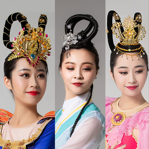 Chinese Classical empress queen dance Dunhuang Hanfu dance headdress hair ornament drum costume headdress ancient style wig hair 