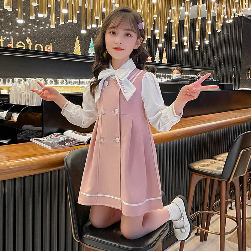 Girls autumn dress 2022 new children's foreign style girl spring and autumn skirt college style two-piece princess dress