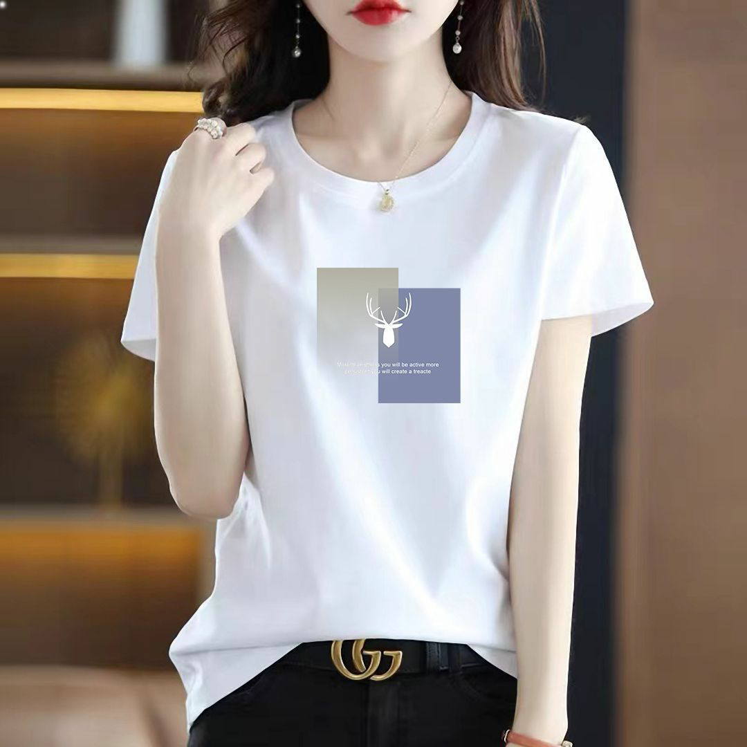 Cotton short-sleeved t-shirt 2023 new white covering meat fashion simple all-match top women's ins style comfortable casual style