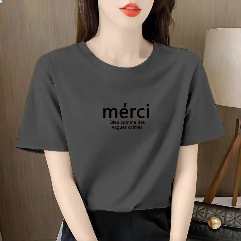 Western-style short-sleeved T-shirt ladies summer new Korean version of the round neck print large size loose belly cover top ins
