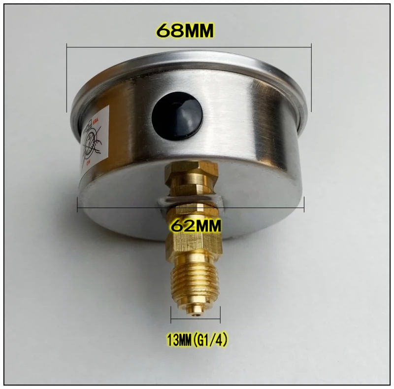 Đồng hồ đo áp suất chống sốc trục YN-60ZV có giá đỡ G1/4 ren áp suất dầu chất lỏng kết nối lại áp suất không khí nước bằng thép không gỉ