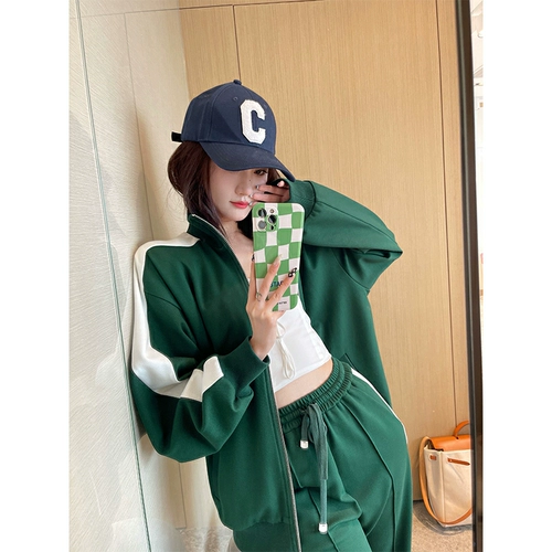 Зеленая толстовка, штаны, весенний спортивный костюм, осенний комплект, 2021 года, городской стиль