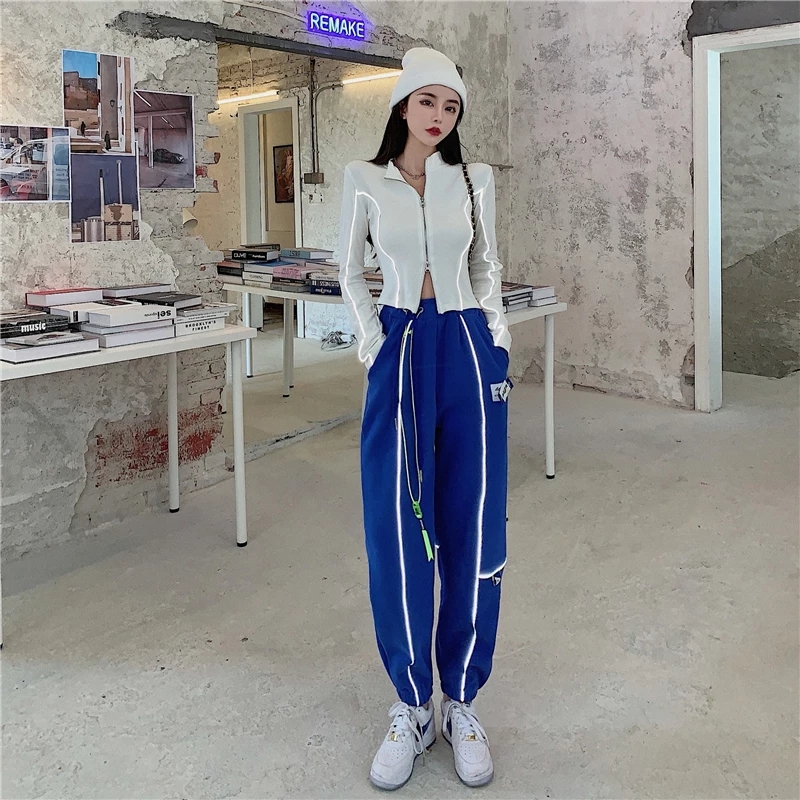 Casual fashion suits 2021 new women's spring cool salt series net red fried street blue trousers sports two-piece suit