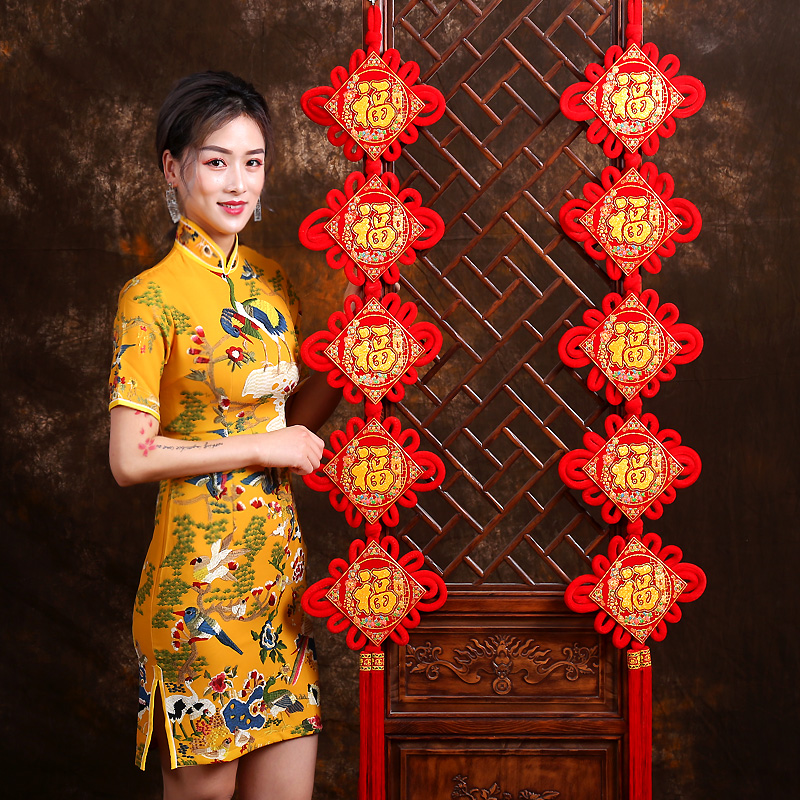 Chinese knot couplet New Year Festive blessing word couplet Door sticker Housewarming new home couplet Moving living room decoration pendant