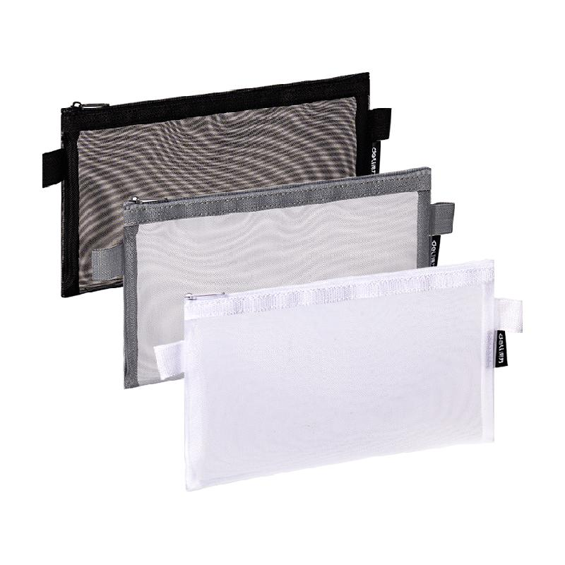 得力简约透明网纱文具笔袋小学生考试专用